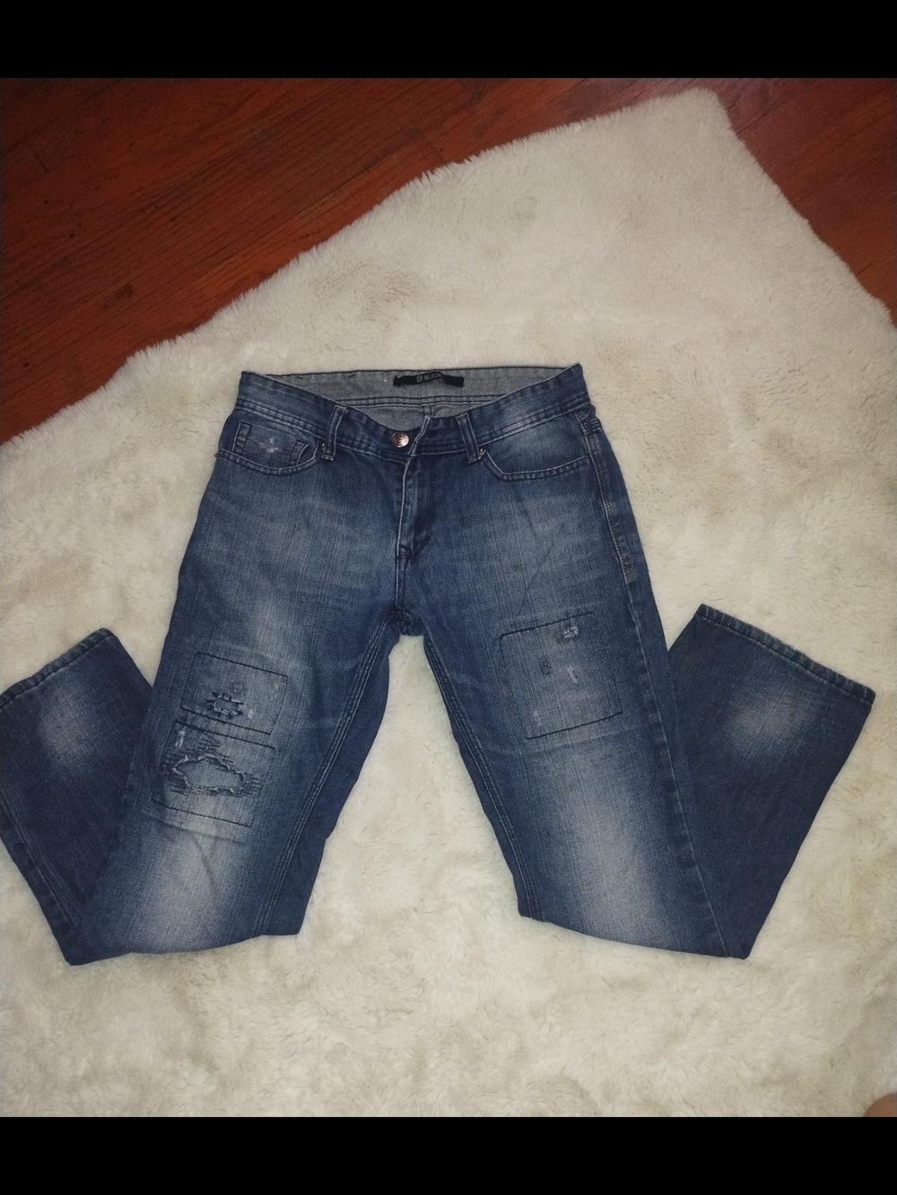 Black Label Men's Relaxed Fit Distressed Blue Jeans